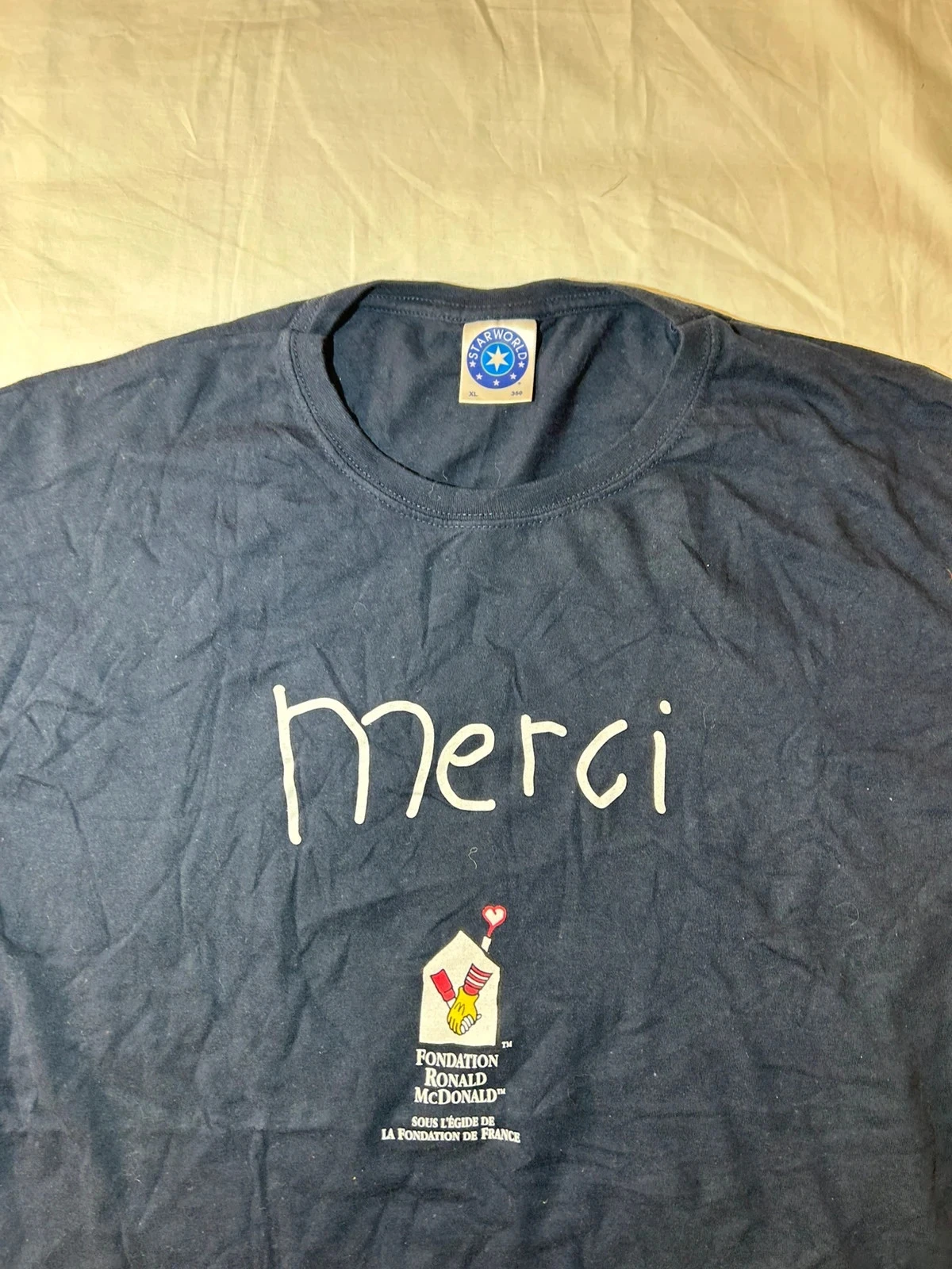T-shirt bleu marine imprimé merci vintage starworld – photo 3